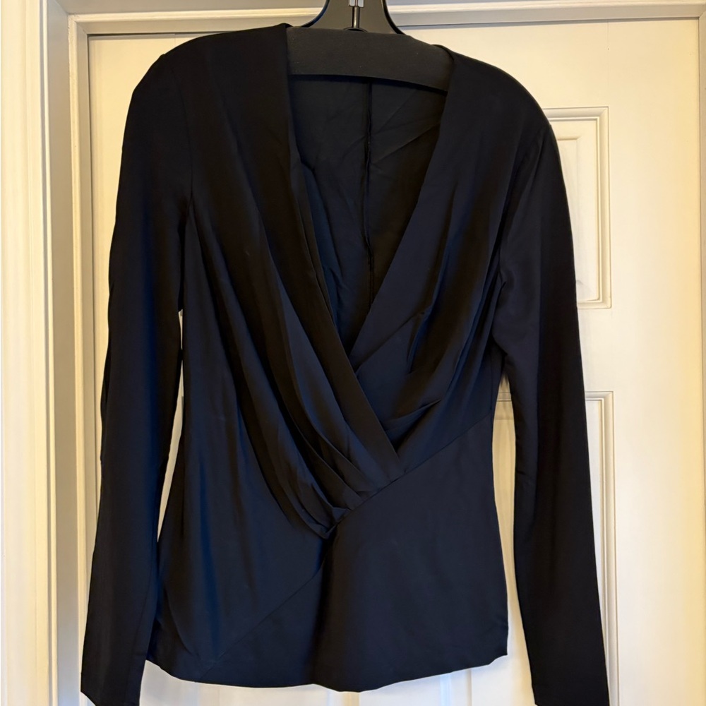 Lafayette 148 New York Black Drape V-Neck Blouse